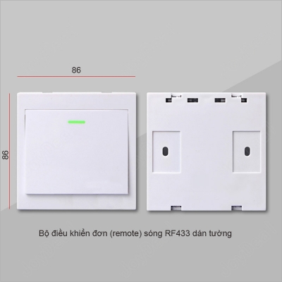 Bộ công tắc đơn thông minh không dây điều khiển từ xa sóng RF 433Mhz (Loại 1 phím gắn tường vuông 86 và bộ nhận)