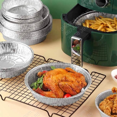 SET 10 Khay giấy bạc lót nồi chiên, nướng không dầu tiện dụng, loại 8inch