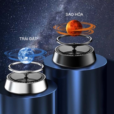 Đồ trang trí xe hơi hình trái đất hay sao hỏa tự quay bằng năng lượng mặt trời kèm sáp thơm