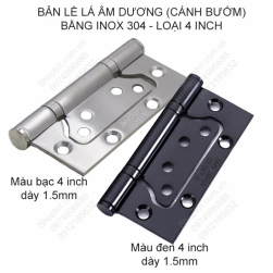 Bản lề lá âm Dương (cánh bướm) BLAD-4x3 bằng inox 304 dày 1.5mm cho cửa gỗ, cửa nhựa, cửa nhôm