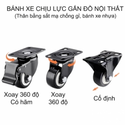 Bộ 2 bánh xe gắn đồ nội thất chịu lực lớn tới 60kg, loại 1.5-2 inch (4-4.9cm)