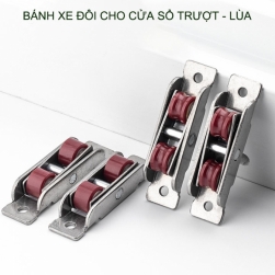 Bộ 2 bánh xe đôi cho cửa trượt-cửa lùa khung thép không gỉ, bánh xe nhựa Nilong rộng 16mm, dùng cho cửa trượt-lùa
