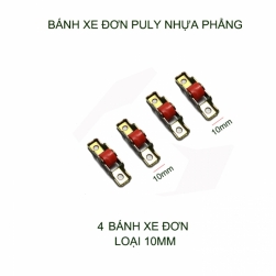 Bộ 4 bánh xe đơn cho cửa trượt-cửa lùa khung thép không gỉ, bánh xe nhựa Nilong rộng 10-12mm