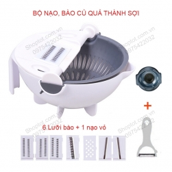 Dụng cụ nạo bào củ quả thành sợi, thành lát với 6 lưỡi và có giá để đồ thông minh