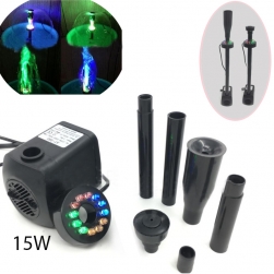 Máy bơm chìm 15W kèm đèn led nhiều màu có đầu phun hình nấm, không chổi than, cho đài phun nước mini, bể cảnh, tiểu cảnh AT380S