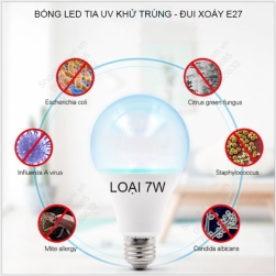 Bóng búp led tia UV khử trùng, diệt khuẩn đui xoáy E27, loại 7W