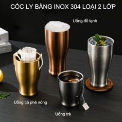 Cốc (ly) bằng inox 304 loại 2 lớp chống nóng dùng uống trà, cà phê, sữa (580ml có nhiều màu)