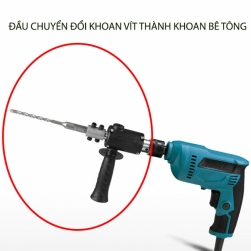 Đầu chuyển đổi máy khoan vít thành khoan bê tông, kèm mũi khoan d6mm