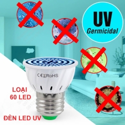 Đèn led UV khử trùng, diệt khuẩn đui E27, loại 60 LED