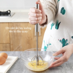 Dụng cụ đánh trứng thông minh bán tự động H012, dài 27.5cm, bằng inox 304, ấn tay lên xuống là đầu đánh trứng quay