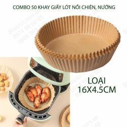Set 50 Khay giấy lót nồi chiên không dầu chống dính, kích thước 16x4.5cm