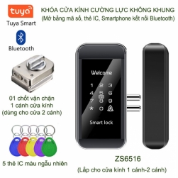 Khóa kỹ thuật số cho cửa kính cường lực không khung, mở bằng mã số, thẻ IC, App điện thoại kết nối Bluetooth