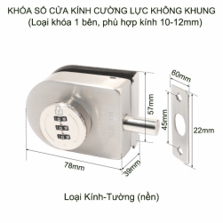 Khóa số cửa kính cường lực không khung bằng inox 304, chỉ khóa bên ngoài (8311-Kính-Nền, tường)