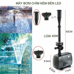 Máy bơm chìm không chổi than 40W kèm đèn led nhiều màu và đầu phun hình nấm, không chổi than (LED-3800FP)