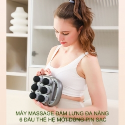 Máy massage đấm lưng đa năng cao tần thế hệ mới, loại 6 đầu và dùng pin sạc (9 chế độ, 9 tốc độ)