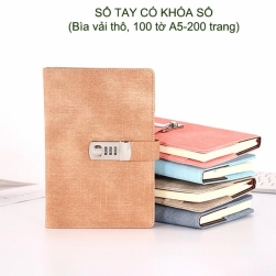Sổ tay có khóa số, bìa cứng bọc vải thô, 100 tờ (A5-200 trang)