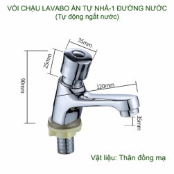 Vòi chậu lavabo tự động ngắt, loại 1 đường nước lạnh bằng đồng mạ sáng bóng