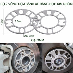 Bộ 2 miếng đệm bánh xe ô tô bằng hợp kim nhôm, dày 3mm