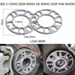 Bộ 2 miếng đệm bánh xe ô tô bằng hợp kim nhôm, dày 8mm