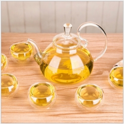 Bộ ấm 600ml thủy tinh 1 lớp và 6 chén 50ml thủy tinh 2 lớp uống trà