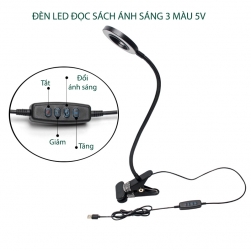 Đèn LED đọc sách kẹp bàn GRL081, ánh sáng 3 màu, có điều chỉnh độ sáng 5V-5W