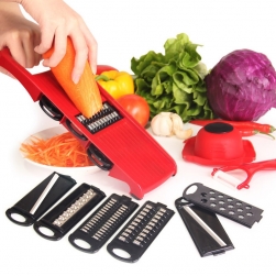 Dụng cụ bào củ quả thành sợi, thành lát với 6 lưỡi bào (màu đỏ-đen)