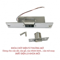 Khóa lẫy điện từ thường mở loại 12VDC cho cửa sắt, cửa gỗ, kho lạnh, cửa nhà