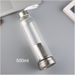 Bình đựng nước bằng thủy tinh 1 lớp 2 đầu kiêm lọc pha trà bằng inox cao cấp có dây treo (500ml)