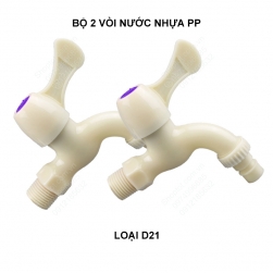 Bộ 2 vòi nước lạnh gắn tường làm bằng nhựa PP DN21 hoặc DN27